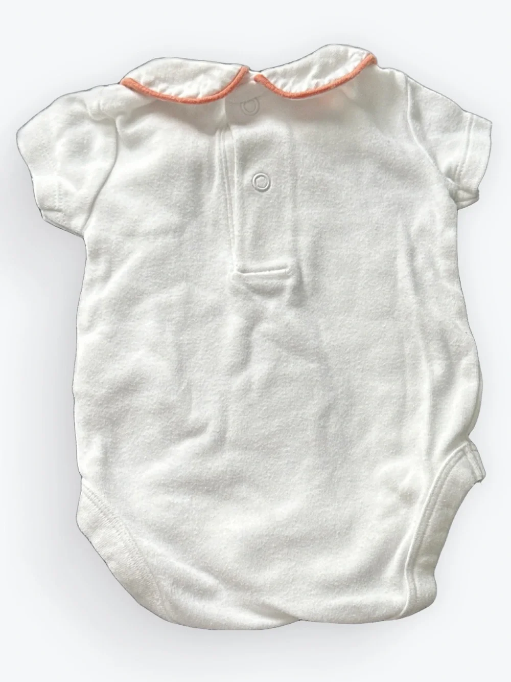 Mini Boden Coral-Trimmed Short White Unisex Layette One-Piece Bodysuit~0-3 Month